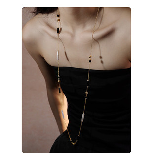 时尚白领7A级黑玛瑙长款毛衣链天然巴洛克珍珠项链配饰女  珍珠