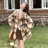 主推数据款！棕黄格纹麂皮复合两面穿外套B260-5300-P205K288，女装毛呢外套，芭图娜