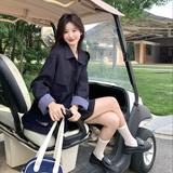 现货主推款！蓝格撞色藏蓝风衣外套B260-5235-P165K238，女装风衣，芭图娜