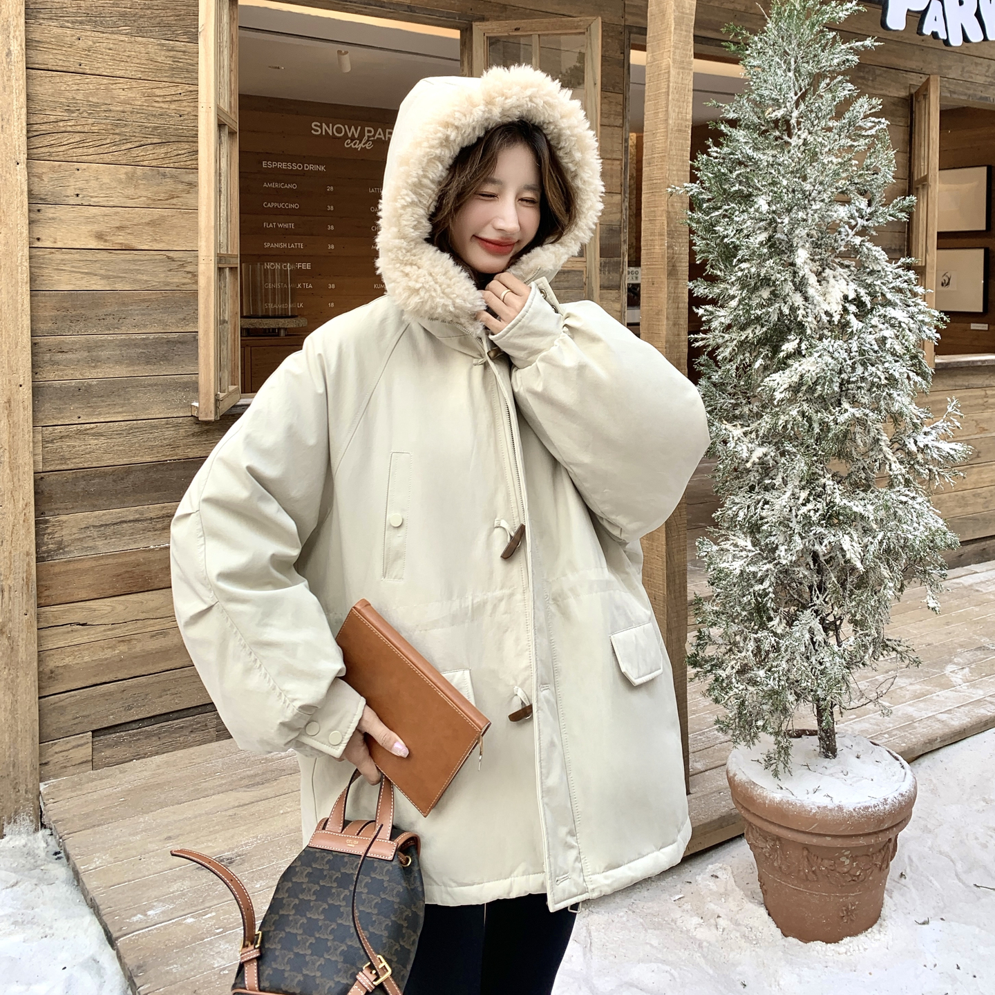 五天出货！90绒米色工装羽绒服B260-5367-P295K438，女装羽绒服，芭图娜