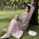 现货！定制纱裙下摆粉色条纹卫衣长裙260-3286-P115K168，女装连衣裙，芭图娜