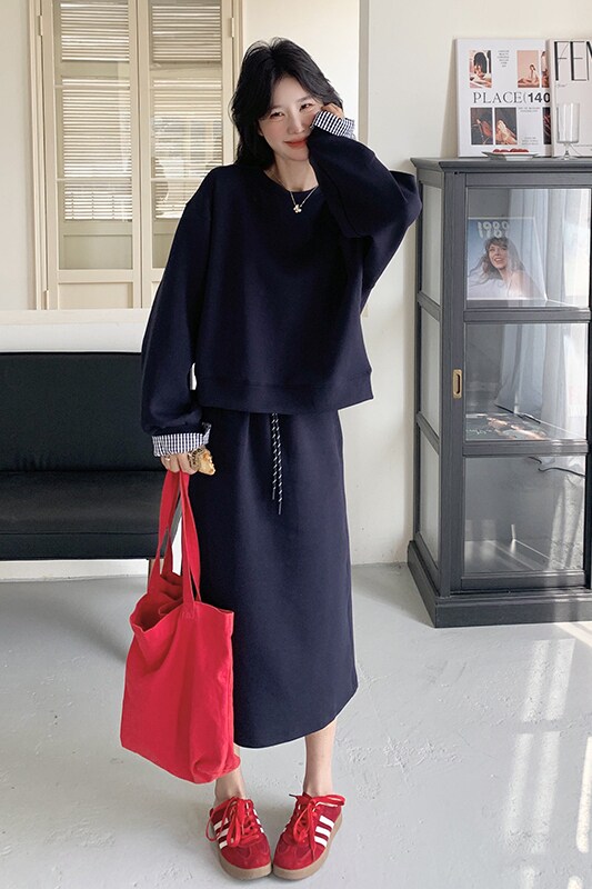 现货！25春新款高品空气层拼格藏青色套装260-5052-P165K238,女装套装/套裙,芭图娜