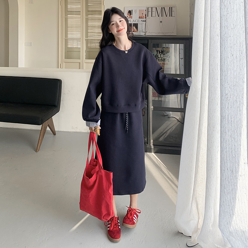 现货！25春新款高品空气层拼格藏青色套装260-5052-P165K238,女装套装/套裙,芭图娜
