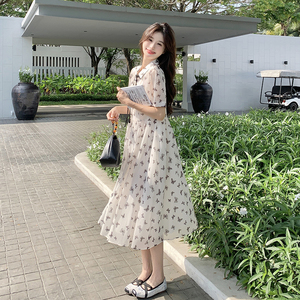 超好看蝴蝶印花衬衫裙女夏季2025新款小个子减龄艺术生奶乖连衣裙