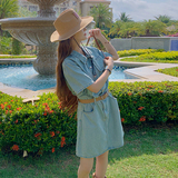 美式牛仔连衣裙女夏薄款2025新款独特小众设计感气质收腰衬衫裙子，女装连衣裙，芭图娜