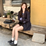 大货已出！格纹撞色藏蓝色西装外套B260-5212-P145K218，女装西装，芭图娜