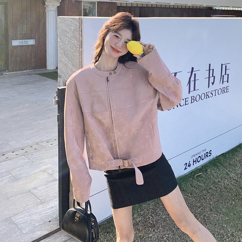 大货已出！25春新款裸粉色皮衣短外套260-5032-P145K218,女装皮衣,芭图娜