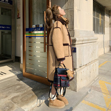 现货！摩卡棕宽松保暖皮毛一体中长款外套B260-3208-P195K288，女装皮草，芭图娜