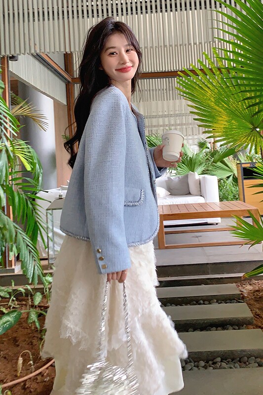 现货！浅蓝色短款小香外套260-3321-P135K188,女装短外套,芭图娜
