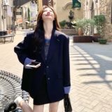 大货已出！格纹撞色藏蓝色西装外套B260-5212-P145K218，女装西装，芭图娜