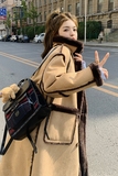 现货！摩卡棕宽松保暖皮毛一体中长款外套B260-3208-P195K288，女装皮草，芭图娜