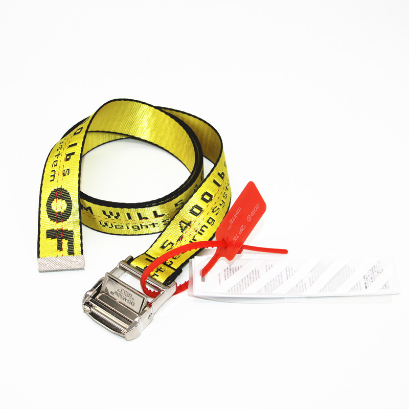 thumbnail for Correct version OFF OW yellow belt Belt down jacket WHITE industrial style canvas embroidery belt