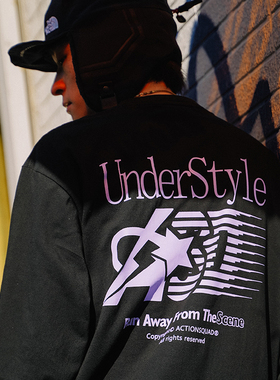 ACTIONS潮衫秋冬季圆领逃离现场主题美式T恤打底印花复古体恤长袖