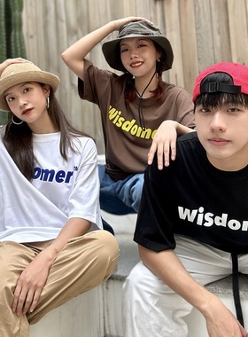 街头hiphop夏装男士学生情侣装简约t恤衫bboy上衣短袖宽松半袖潮