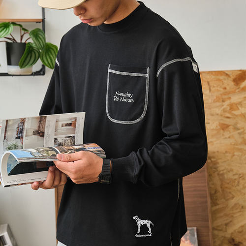 ACTIONS小狗刺绣撞色T恤