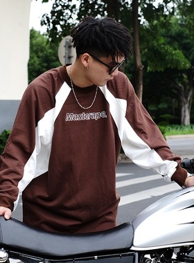 Masterape美式复古撞色拼接套头卫衣嘻哈宽松圆领宽松休闲打底衫