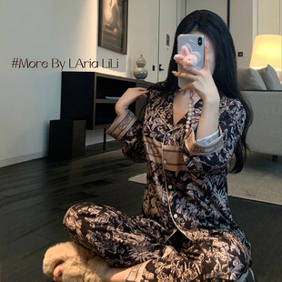 家居服冰丝2025新款 缎面高级质感睡衣女性感春季 黑钻系列 LAria