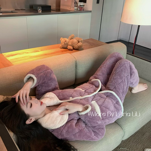 珊瑚绒家居服 加绒加厚冬季 迷迭薰衣紫海岛绒睡衣女秋冬款 2025新款