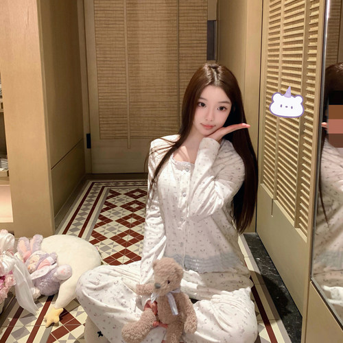 LAria天使baby 海岛绒睡衣女长袖2026新款薄绒秋冬季家居服带胸垫