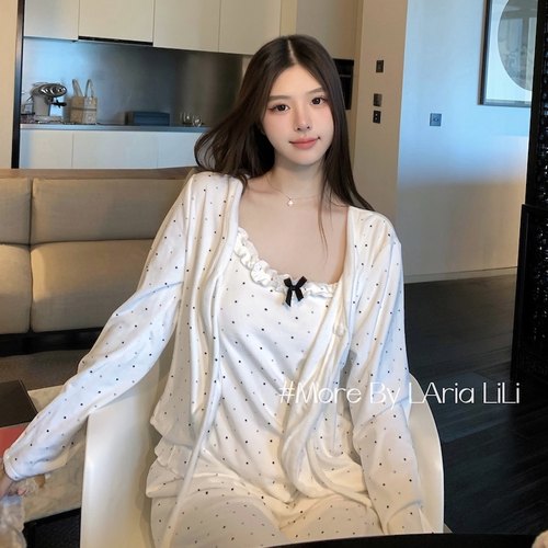 奶气千金 海岛绒睡衣女秋冬款2025新款冬季加厚家居服加绒三件套