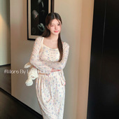 LAria 治愈系小猫 三件套吊带睡衣女带胸垫可爱家居服莫代尔棉秋