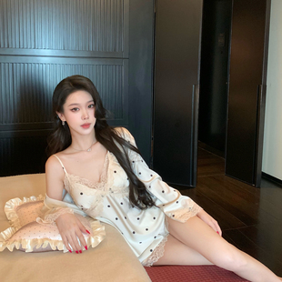 LAria牛乳一夏 性感冰丝吊带睡裙夏2025新睡衣女蕾丝纯欲风家居服