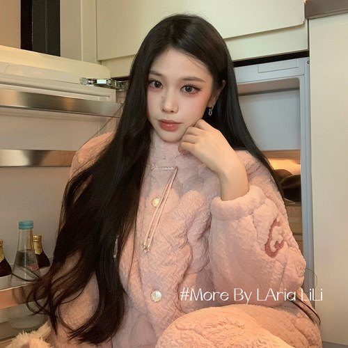 LAria草莓日记 睡衣女秋冬款2026新款冬季家居服三层加绒加厚夹棉