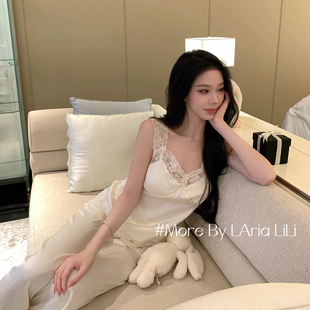 春季 冰丝睡衣女性感2026新款 纯欲风蕾丝高级感家居 温柔 LAria法式