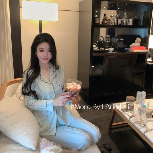 LA*薄荷汽水 刺绣冰丝性感睡衣女春秋款2026新款高级感春季家居服