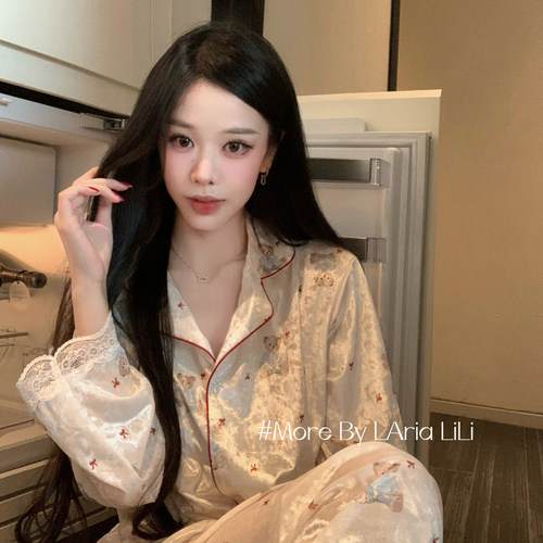 LAria丝绒小熊 金丝绒睡衣女2026秋季新款高级感春秋款薄绒家居服