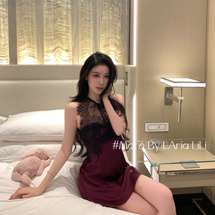 冰丝吊带睡裙蕾丝 纯欲风春季 LAria紫醉金迷 睡衣女性感2026新款