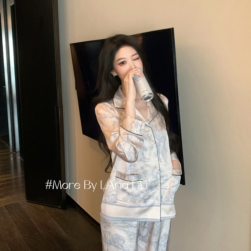 LAria高级雾蓝 冰丝睡衣女2026新款春秋季纯欲风性感高级感家居服