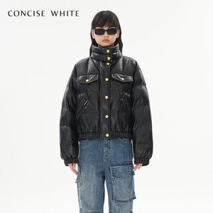 CONCISE-WHITE简白拼色金扣立领夹克棉服女23冬季新品设计师品牌