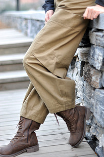 有大码 9分裤 纯棉高腰肥腿裤 灰绿R29现货 包邮 黑色 个性 卡其