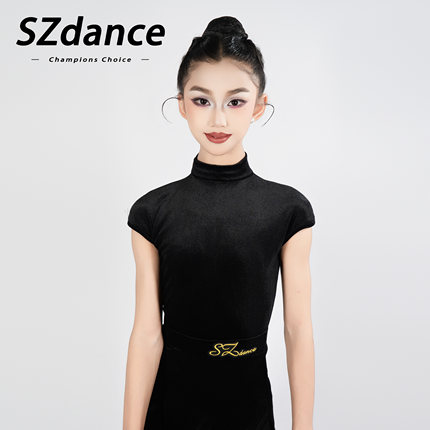 SZDANCE拉丁舞服新款女童专业比赛服国标舞蹈规定赛服B0041黑色
