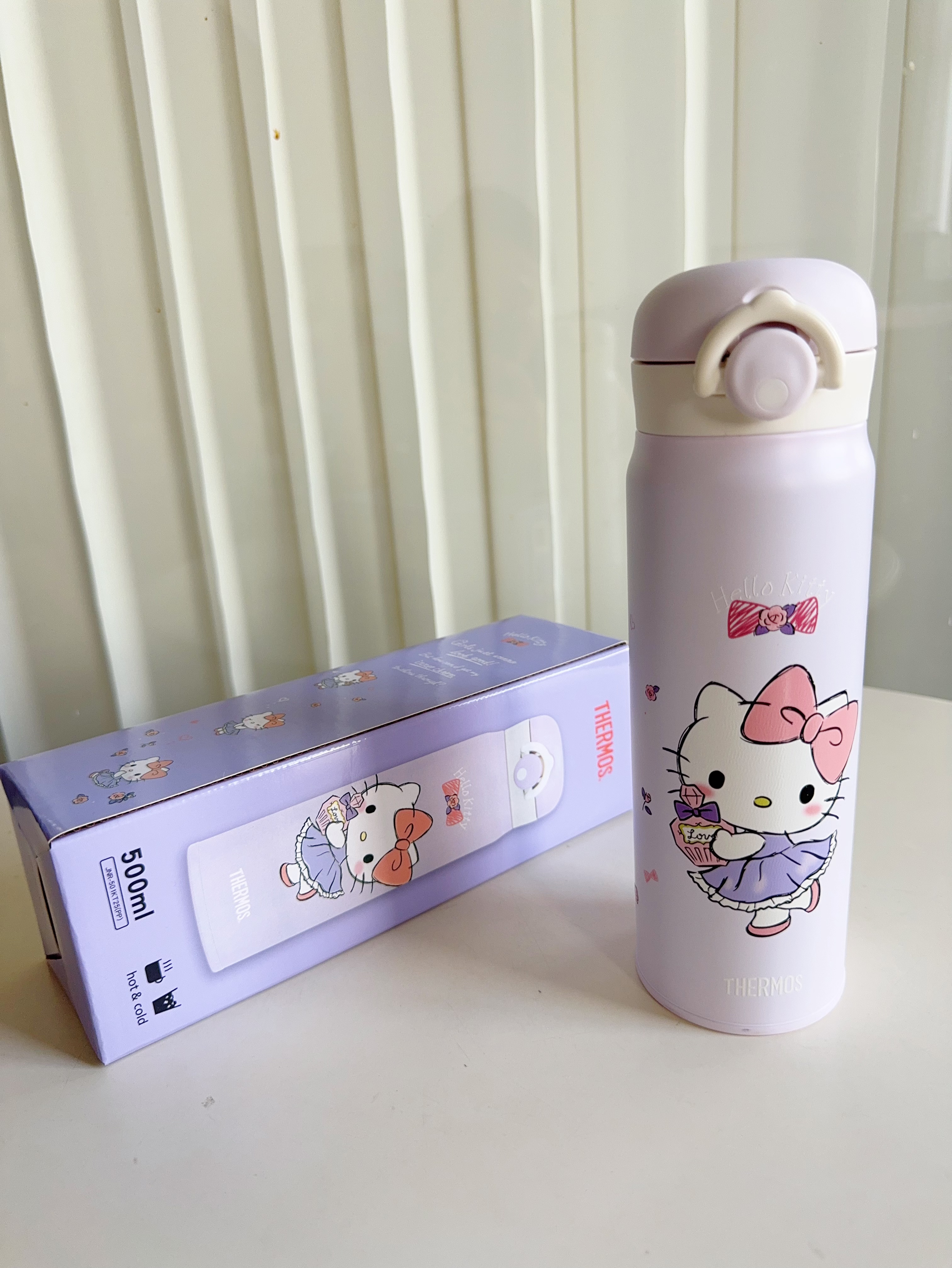 膳魔师Kitty联名保温杯500ml 紫色一键弹盖不锈钢便携水杯B1-601图片