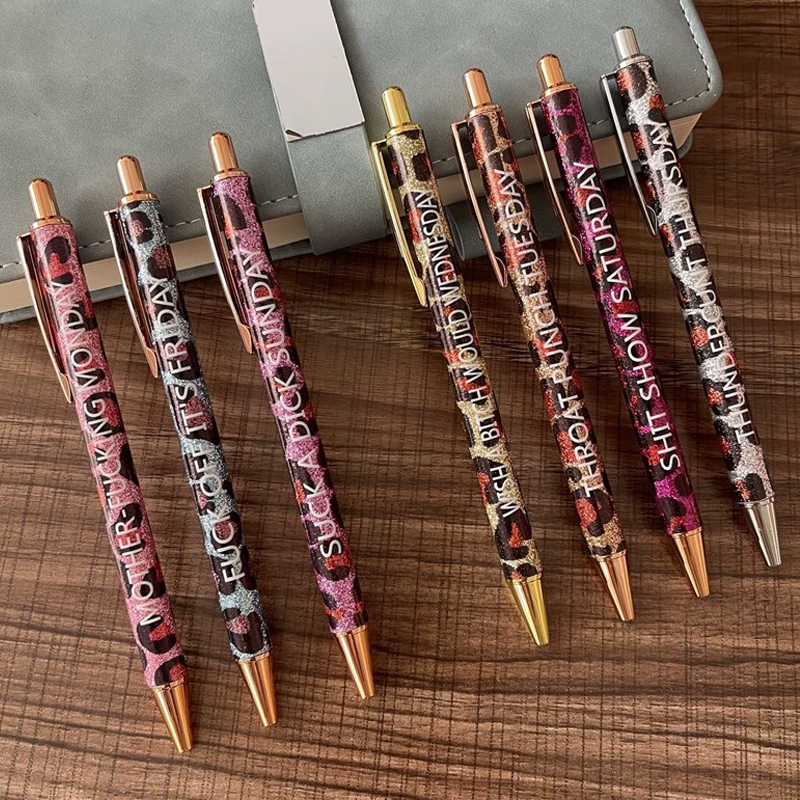 外贸金属圆珠笔黑色0.7有趣的笔7支一套圆珠笔套装豹纹圆珠笔