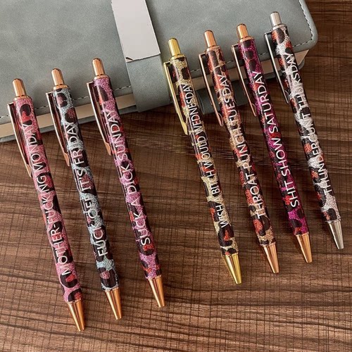 外贸金属圆珠笔黑色0.7随机7支圆珠笔套装豹纹圆珠笔 S1-263