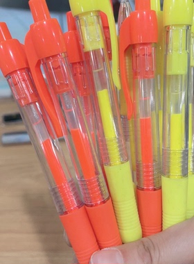 外贸按动荧光笔黄色 10支A1-508