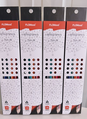 FLOWood三角杆2B铅笔 学生考试专用铅笔彩色笔杆12支装4盒A1-423