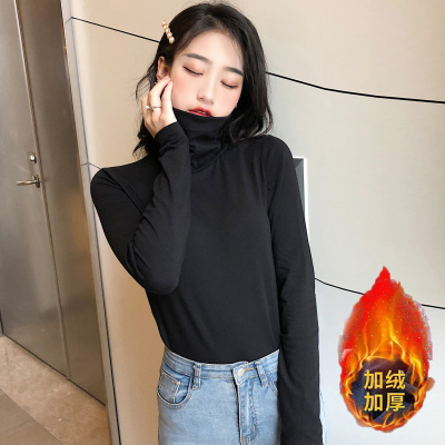 加绒加厚短款长袖女高领保暖打底