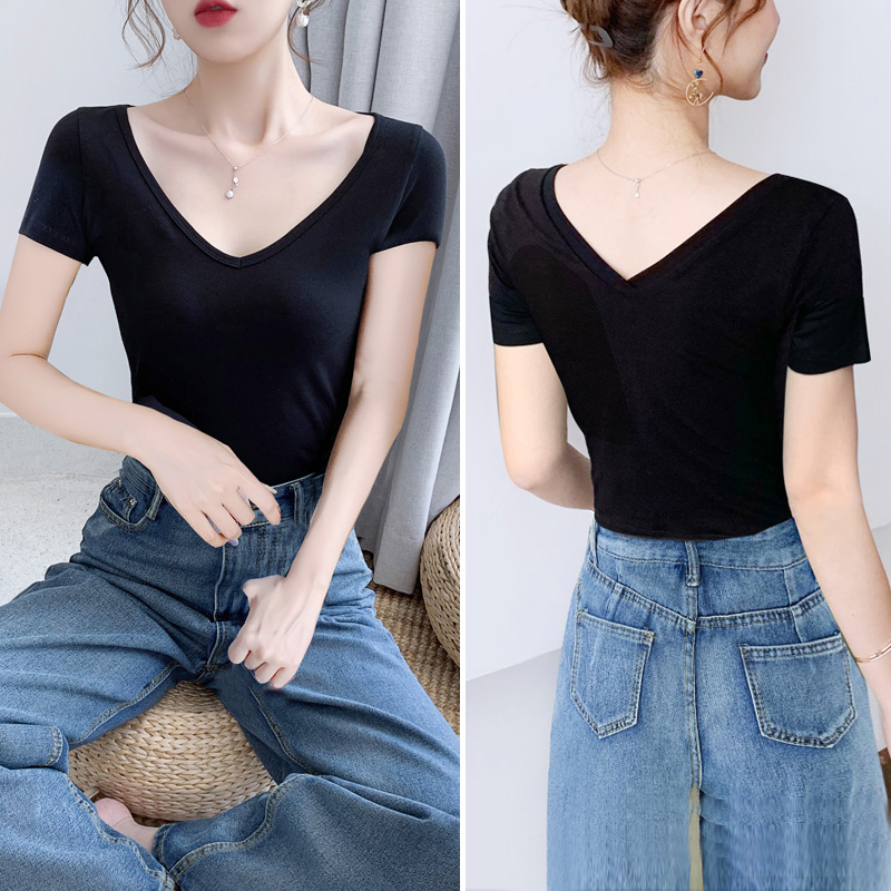纯棉瑜伽舞蹈练功服前后v领短袖