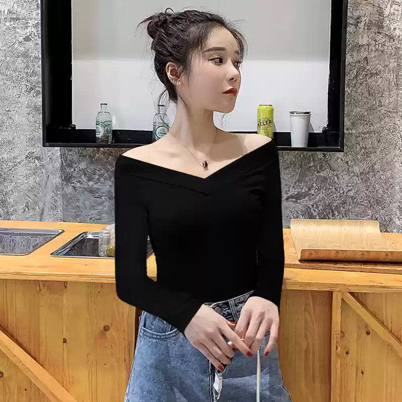 纯棉瑜伽舞蹈服露背鸡心领大v领口低胸修身长袖t恤女内搭打底衫春,女装/女士精品,T恤,淘宝优惠券,粉丝福利购,淘宝优惠卷