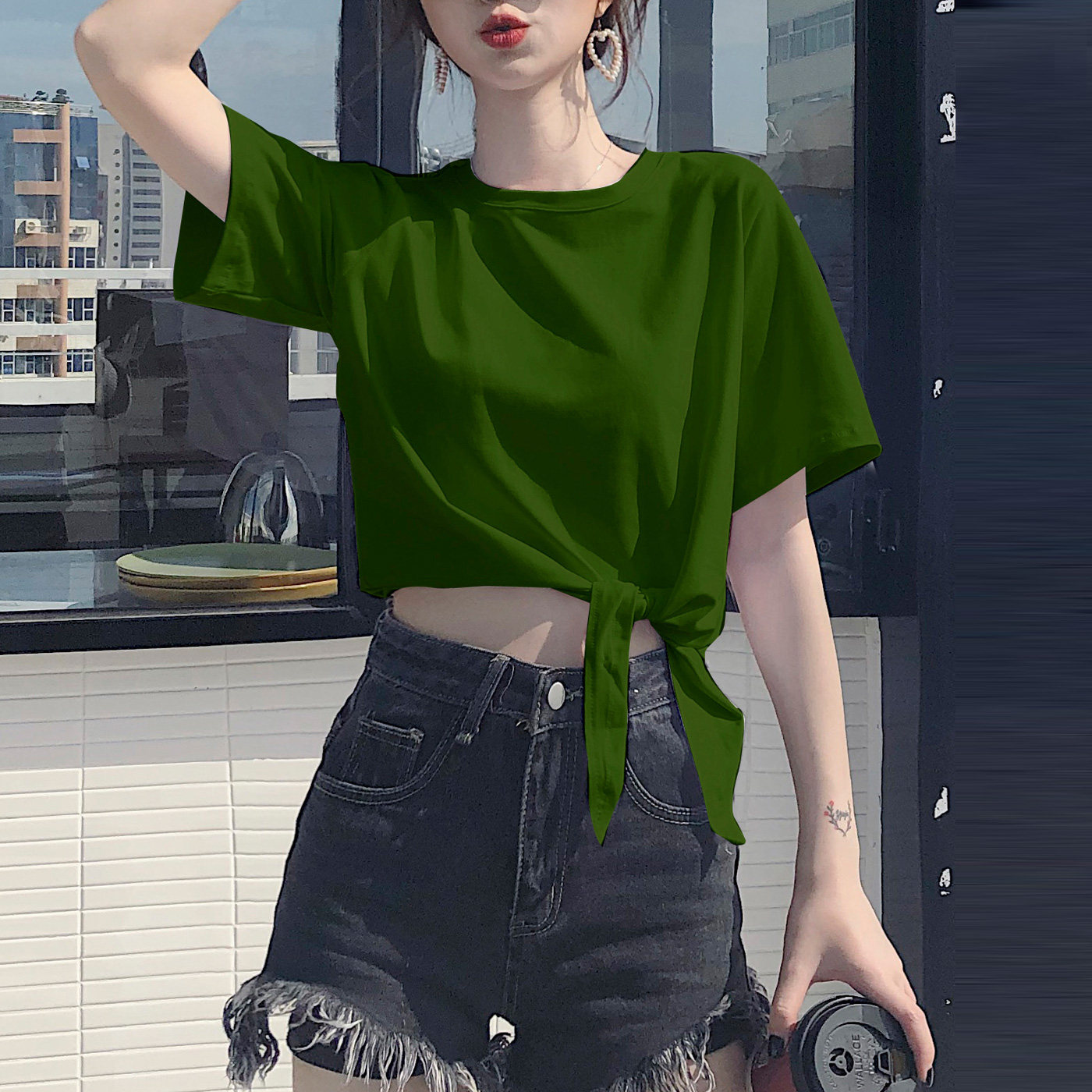 露背短袖t恤女2026新款系带绑带棉打底衫瑜伽舞蹈服短款露脐上衣