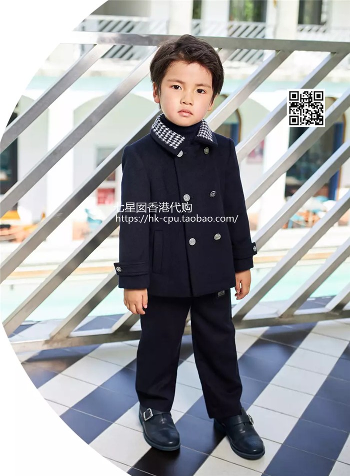 力高nicholas芘熊bears香港代购19冬英伦风短外套羊毛休闲裤童装