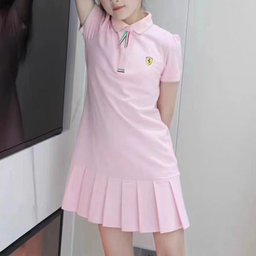 女童休闲polo领网球百褶连衣裙