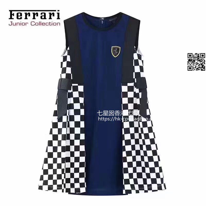 棋盘格拼多色女童休闲背心连衣裙