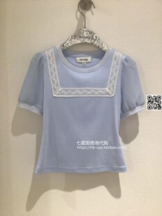 BORAAKSU代购 22新夏甜美清新圆领T恤纯棉拼接蕾丝洋气上衣女童装