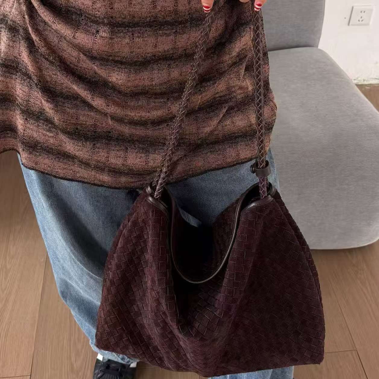 欧洲站真皮编织手提单肩子母包女