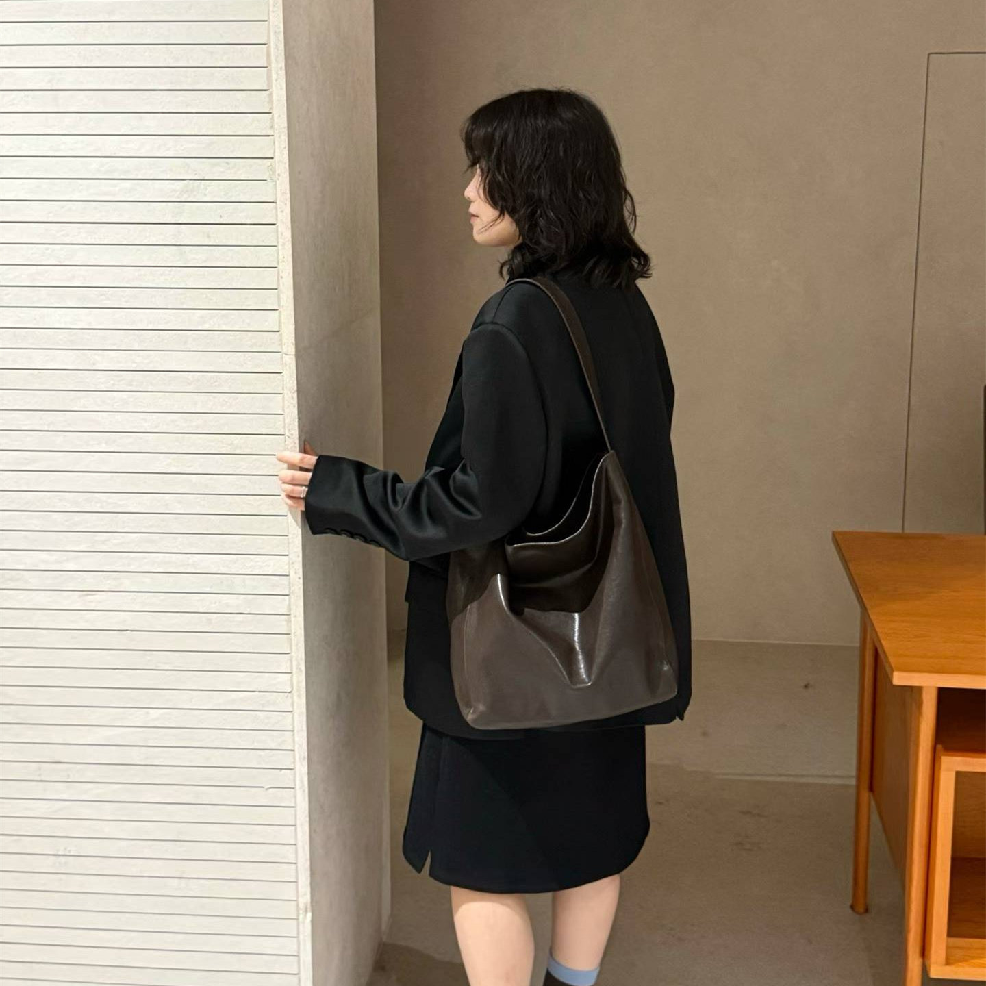 欧洲站真皮通勤单肩子母包女